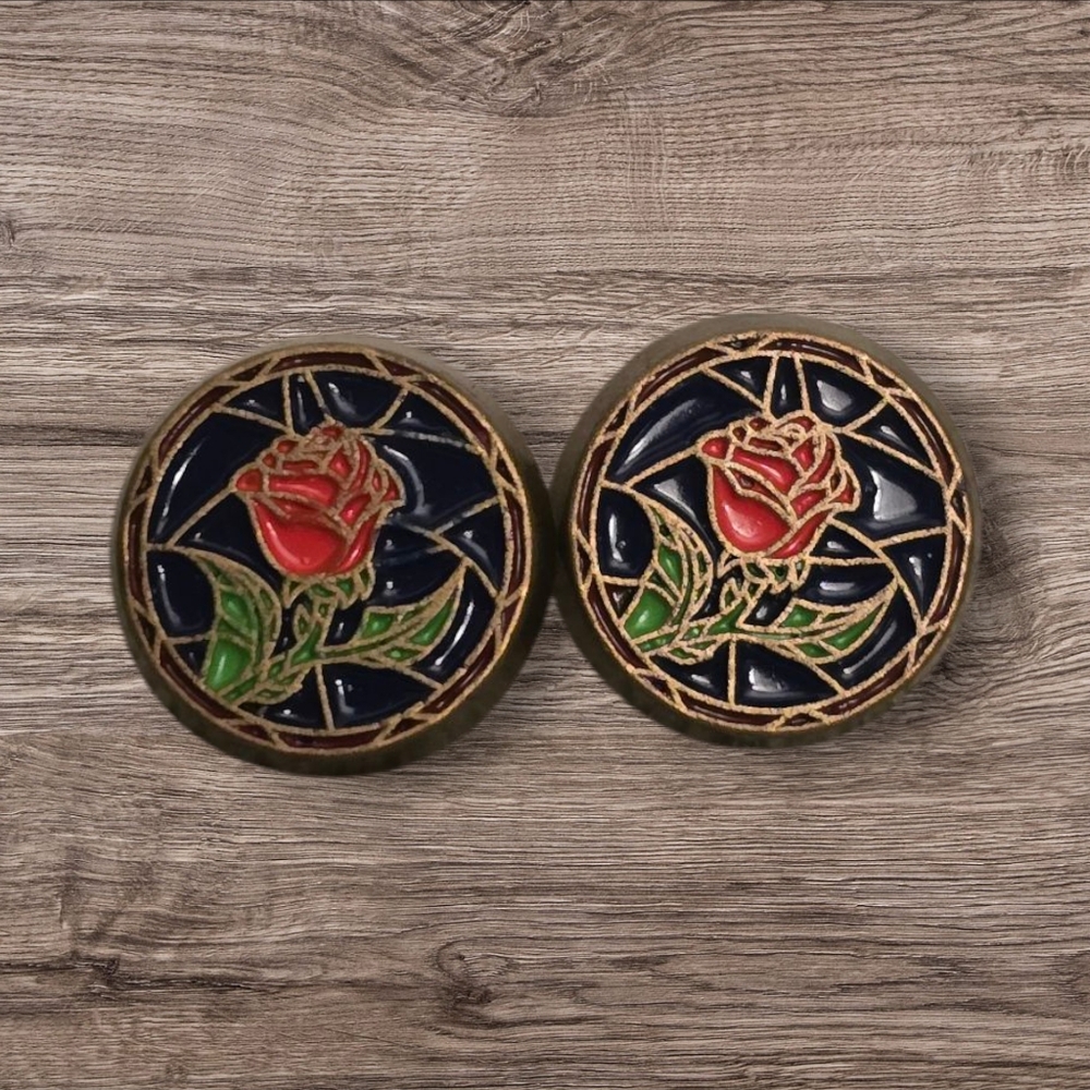 Beauty and The Beast Stained Glass Rose Earring Studs